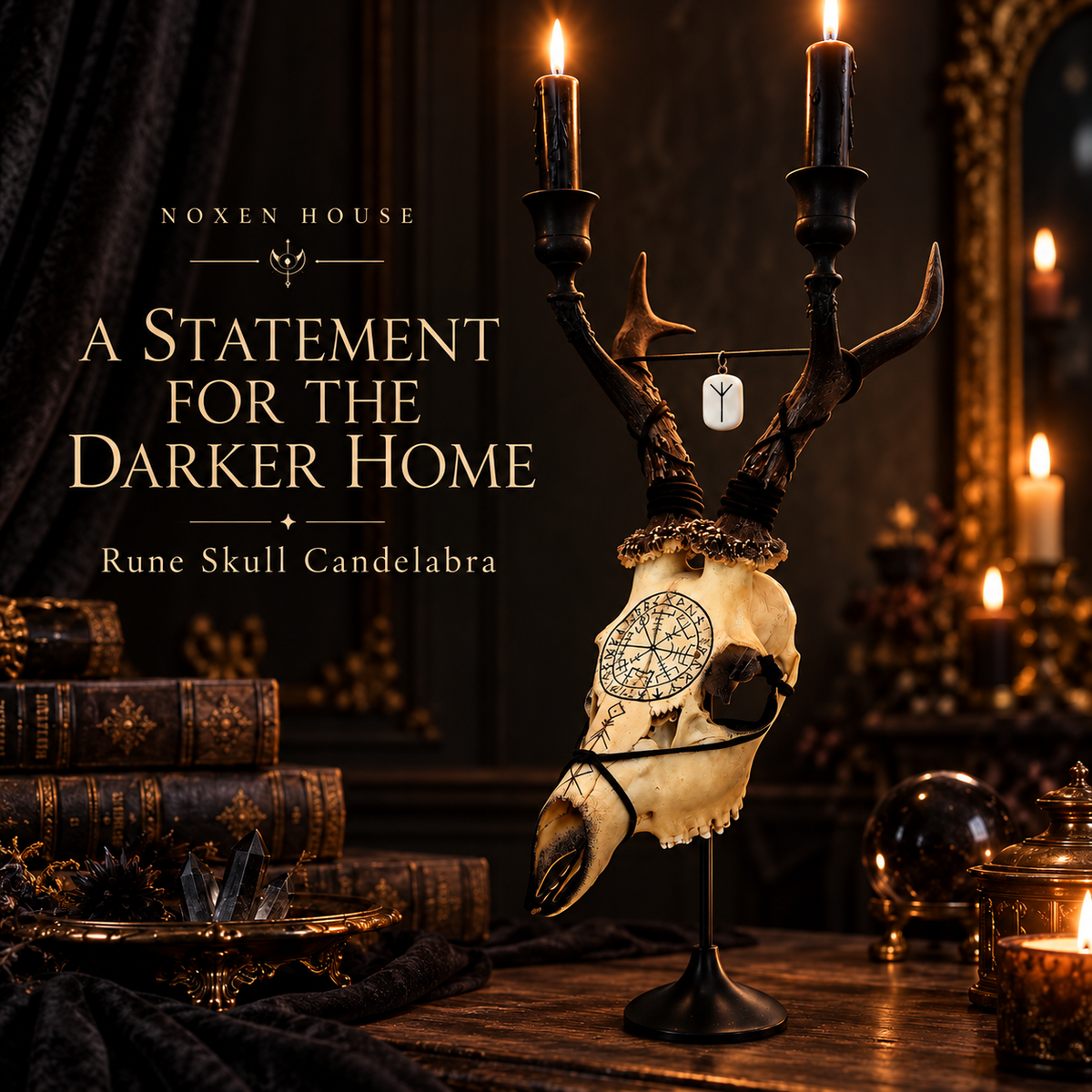 Noxen Rune Skull Candelabra
