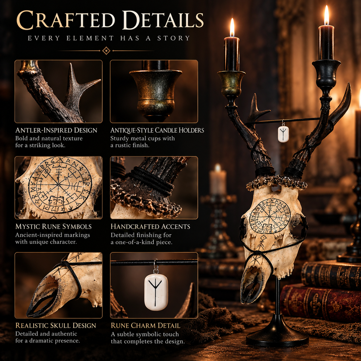 Noxen Rune Skull Candelabra